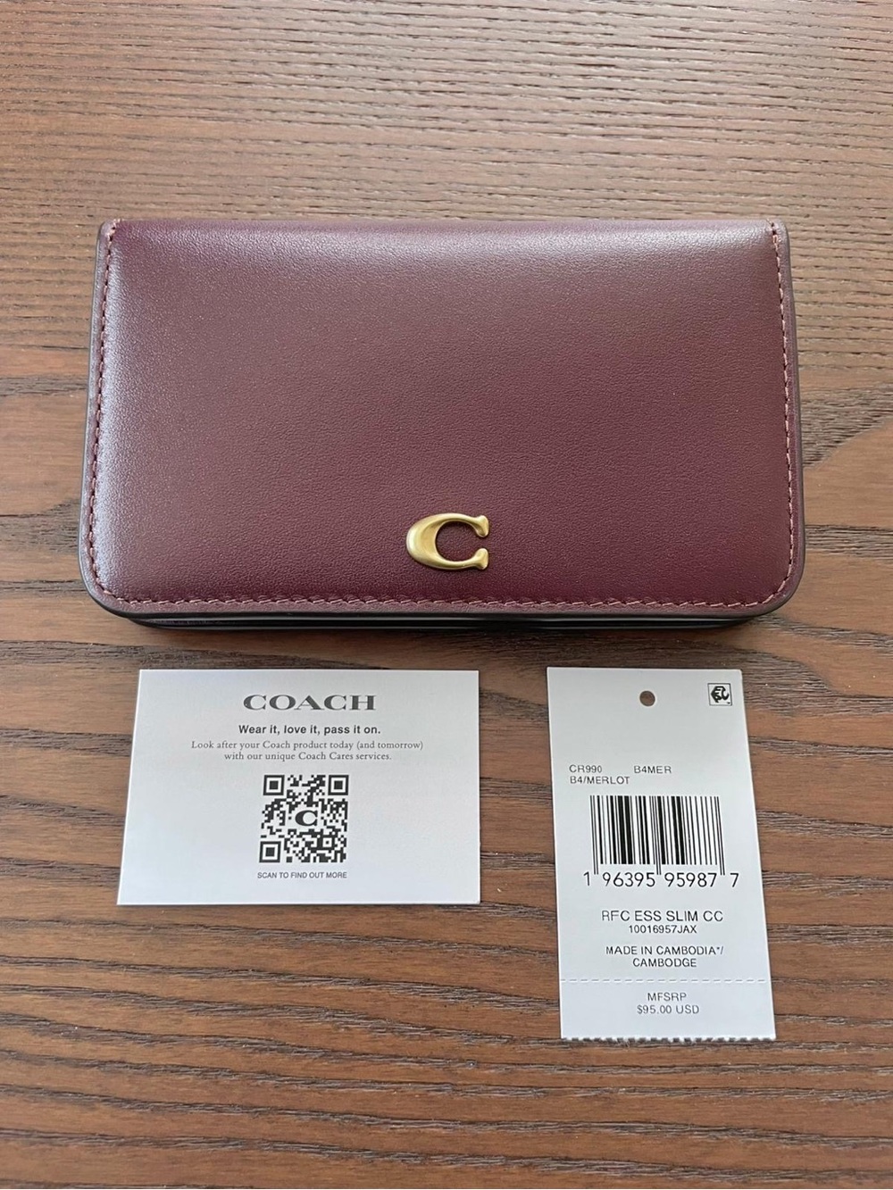 Coach Essential Slim Card Case in Merlot - NWT - Compact Burgundy Wallet CR990 - Picture 4 of 9